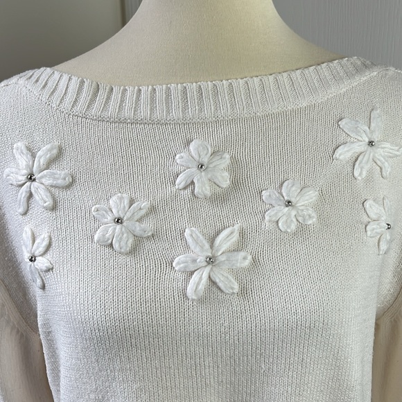 New York & Company boatneck sweater with flower detail - Picture 2 of 10